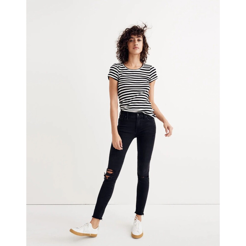 MADEWELL 9" Mid-Rise Skinny Jeans 27 Black Sea Stretch Distressed Knees NWT B31